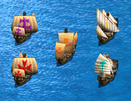 The different sails introduced in the HD expansions, represented by Galleons