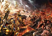 Poster Fondo Age of Sigmar Eternos de la Tormenta Martillos de Sigmar vs Marea de Sangre Khorne