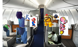 Leopold, Leonard, Harold, Leonidas, Mario, Mega Man, Bowser, Bob-omb, and Pink Yoshi in the Plane in AGKFan640's AGK Series