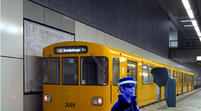 Leopold, having arrived at Berlin-Hauptbahnhof, meets Jake and one of the U-Bahn platforms in RCT3Crashes100's Angry German Kid Series