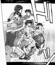 Chiaki sets up the screen and Sora then easily evades Kitasumi High's Defense