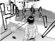 Momoharu and his gang enters the basketball court
