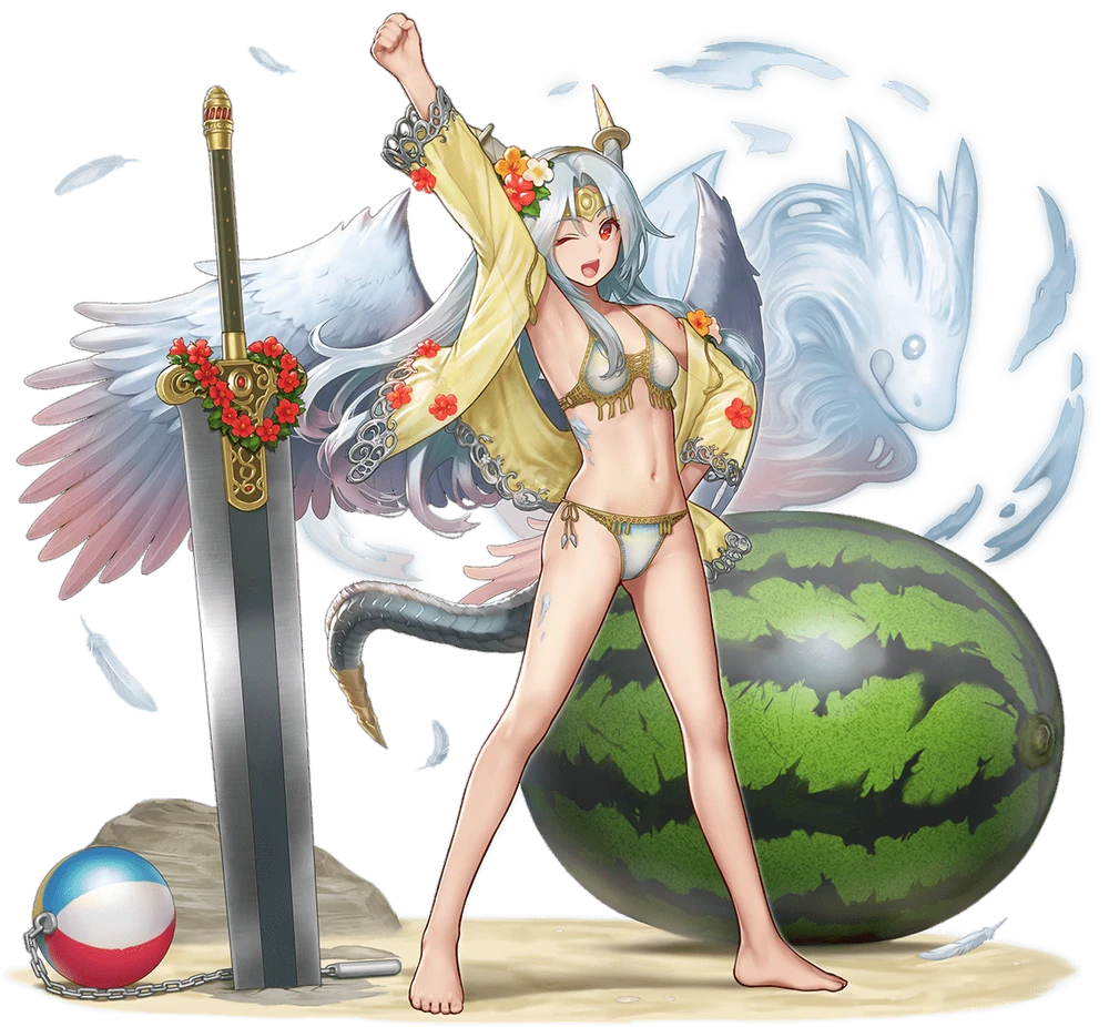 砂浜に立つ銀竜ヴルム