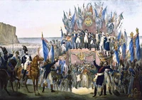  en couleur de  (1829) sur un dessin original de  : « Première distribution de la  au , le   ».