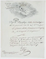 Télégramme du Général Soult à l’Empereur Napoléon Bonaparte l’informant que l’escadre anglaise est toujours devant Boulogne. 1 - Archives Nationales - AE II 2302