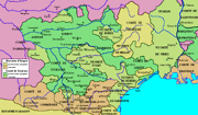 Comtés du Languedoc en 1209, avant le début de la croisade des barons