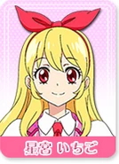 Ichigo Hoshimiya is the main protagonist in the anime series. She's a young middle-schooler who works in her mother's bento shop. Originally, her dream is to work in her mother's bento shop. Encouraged by her mother and her friend, Aoi, Ichigo becomes a student of Starlight Academy to become an idol like Mizuki.