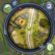 The yellow marker displaying the NPC's aggro range.