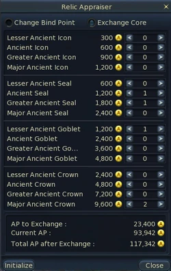 The Relic Appraiser menu allows quick calculations of relic items the player owns.