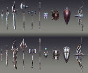 Die verschiedenen Waffentypen im graphischen Vergleich, jeweils zwei Beispiele.