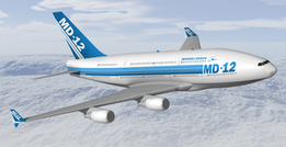 A computer graphics rendering of the proposed MD-12, a full double-decker configuration concept.
