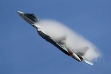 Water condensation forming around a Su-57