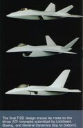 Original designs by Lockheed (top), Boeing (middle), and General Dynamics (bottom).