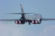 A B-1B taking-off with full afterburner