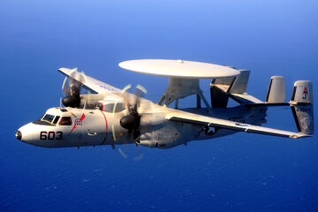 An E-2 Hawkeye in flight.