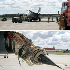 An F-111 after hitting a pelican bird at 340 MPH