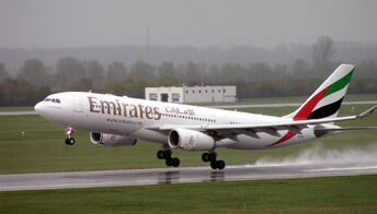 An Emriates A330-200 landing.