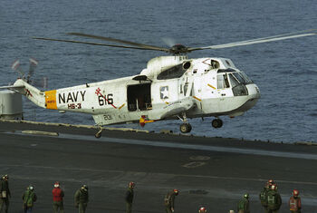 SH-3H HS-3 landing USS Saratoga (CV-60) 1986