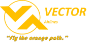 Vector Airlines logo with slogan: Fly the orange path.