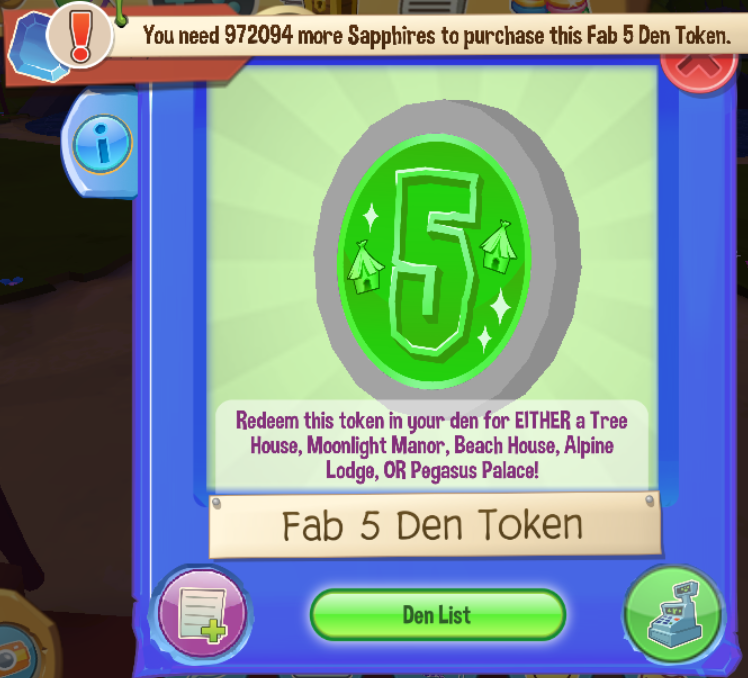 Fab 5 Den Token, Animal Jam Wiki