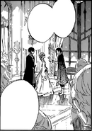 Shirayuki trying to figure out how to politely turn down Eisetsu's rose while Hisame judges the young lord's intentions at her shoulder.