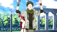 Obi putting his hands put beacuse he was about to hold hands with Shirayuki, while she's hiding behind him.