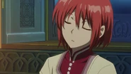 Shirayuki falls asleep sitting up.
