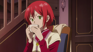 Shirayuki drinking tea in the pharmacy office.