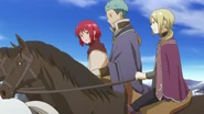 Shirayuki rides with Mitsuhide and Kiki.