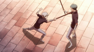 Mitsuhide and Zen practice sword fighting.