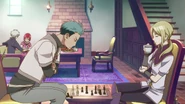 Mitsuhide losing to Kiki at chess.