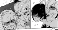 Teigu Troops (Right to Left: Shamshir/Divination Teigu’s user, Adayusu’s user, Extase’s user and Vibration Control Teigu’s user]]
