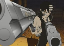 Kento, con el chakra de Chikara, usando pistolas de chakra.
