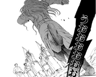 Garou throws himself at the villagers to allow Jae-Ha to escape.