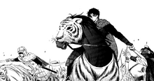 Joo-Doh rides his horse that has tiger pelts