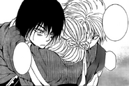 Tao hugs Vold and Algira as they leave for Hiryuu Castle and to meet Soo-Won with Yona and Hak