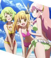 Sonata, Orine, and Suzuko on the beach.