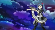 Mayuyu using her cybernetic machine gun right arm.