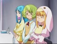 Chieri, Suzuko, and Sonata at their empty booth