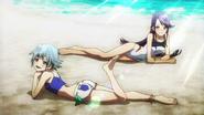 Sae and Sayaka during a photoshoot at the beach.