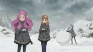 Mimori and Megu outside in the snow on Tundrastar.