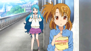 Yuuko being followed by Chieri after lunch in Episode 7.