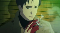 Suehiro smoking one last cigarette as he dies.