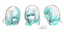 Drafts of different facial expressions for the Cutthroat by character designer Cindy Yamauchi[6]