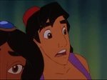 Aladdin shocked after seeing Abu chased by Rajah.