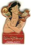 Aladdin and Abu collectible pin with the Walt Disney Home Video logo and red box.