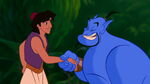 Genie shaking hands with Aladdin