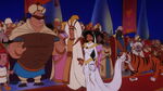 Aladdin and Jasmine in the wedding with Rajah and cameos, such as Prince Uncouthma and his wife, Brawnhilda, King Mamood, and Merc