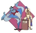 Aladdin and Genie as the host in a collectible pin.