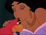 Jasmine giving Iago a kiss on the head